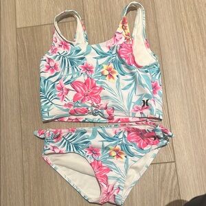 Hurley Pink and Blue Floral Bikini Swimwear girl size 8-10